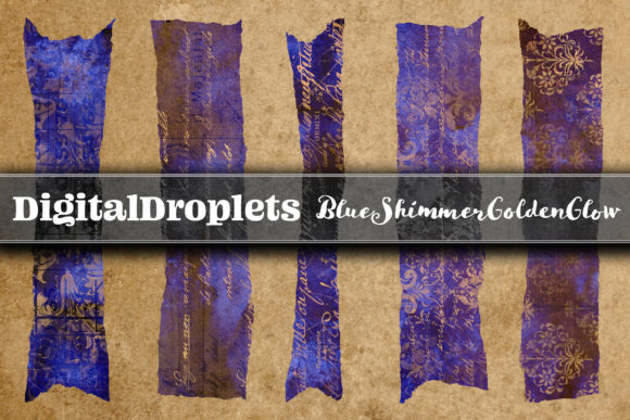 Blue Shimmer Golden Glow: 180 Washi Tapes for Digital Craft