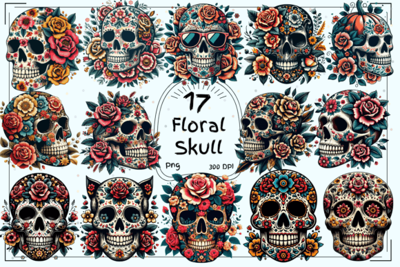 Floral Skulls Sublimation Collection: 17 Elegant & Edgy Designs