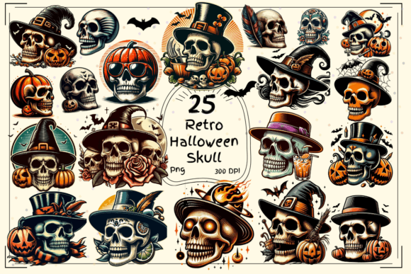 Unearthing Vintage Charm: The Retro Halloween Skull Clipart Collection